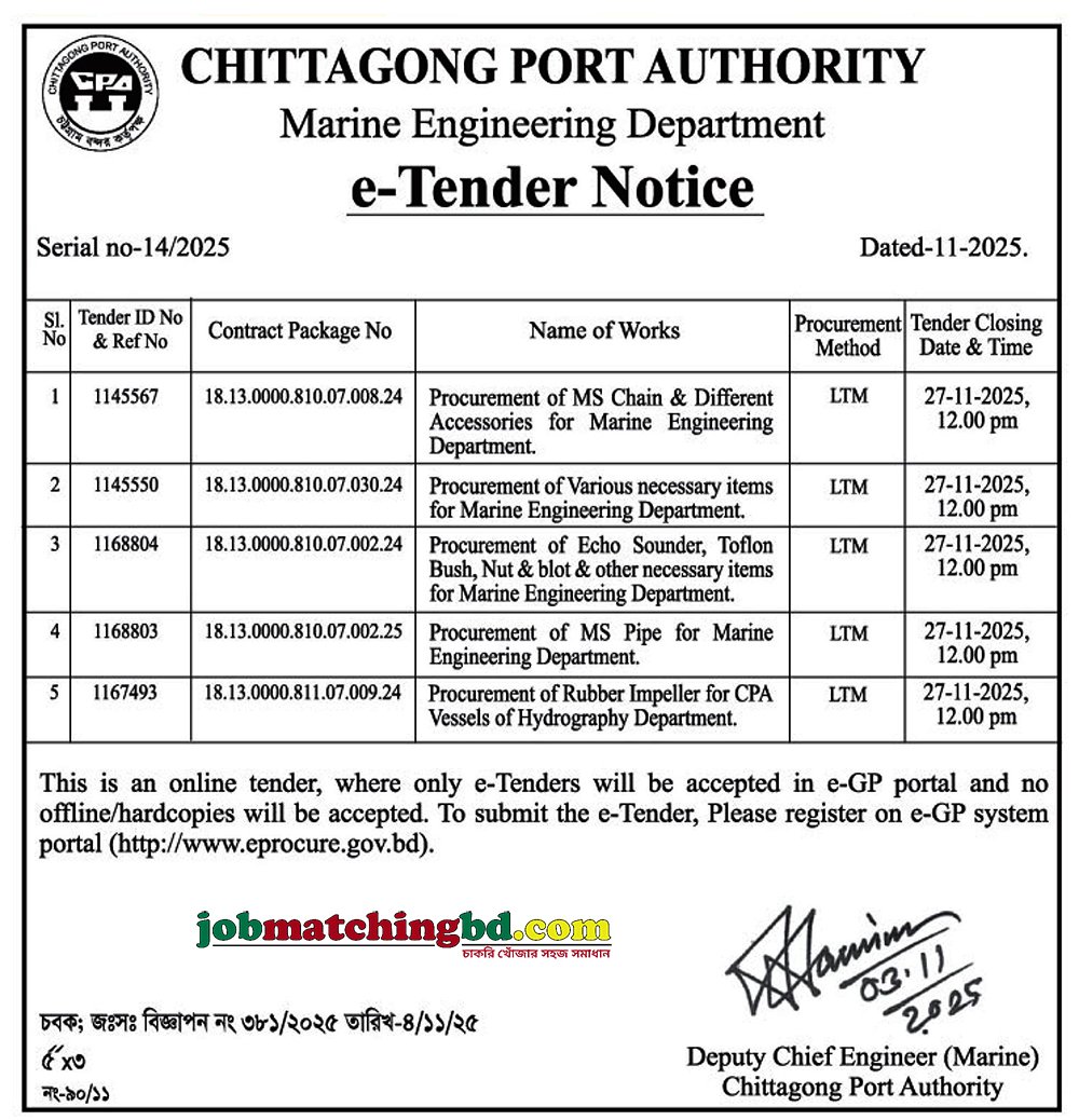 Chittagong Port Authority Tender