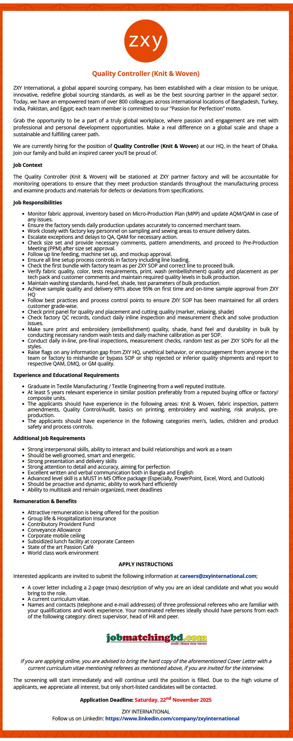 Garments Job in Dhaka