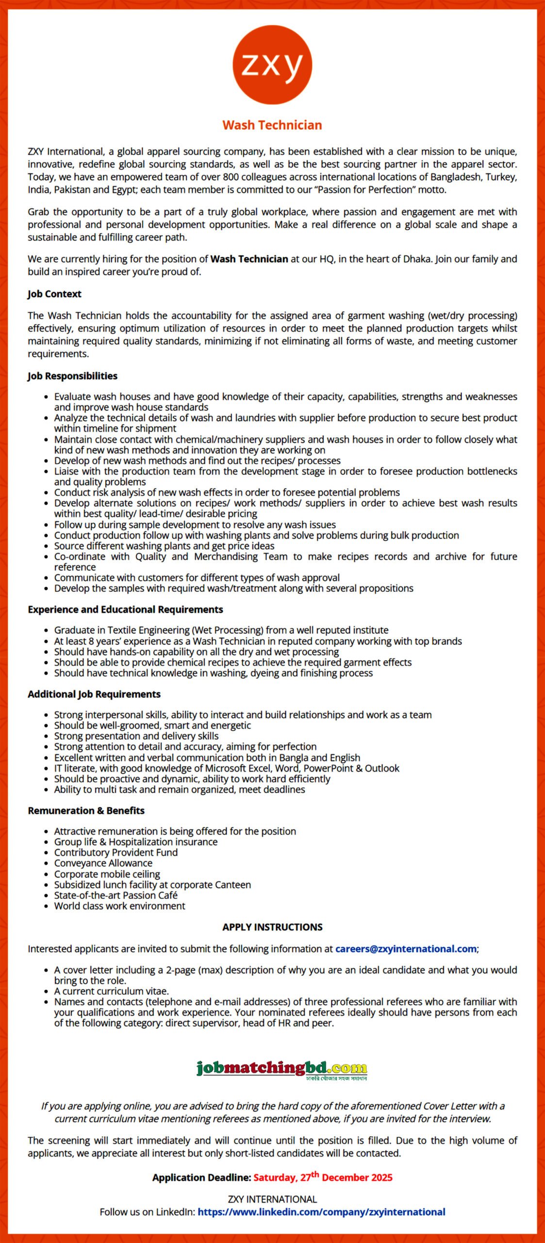 Garments Job in Bangladesh