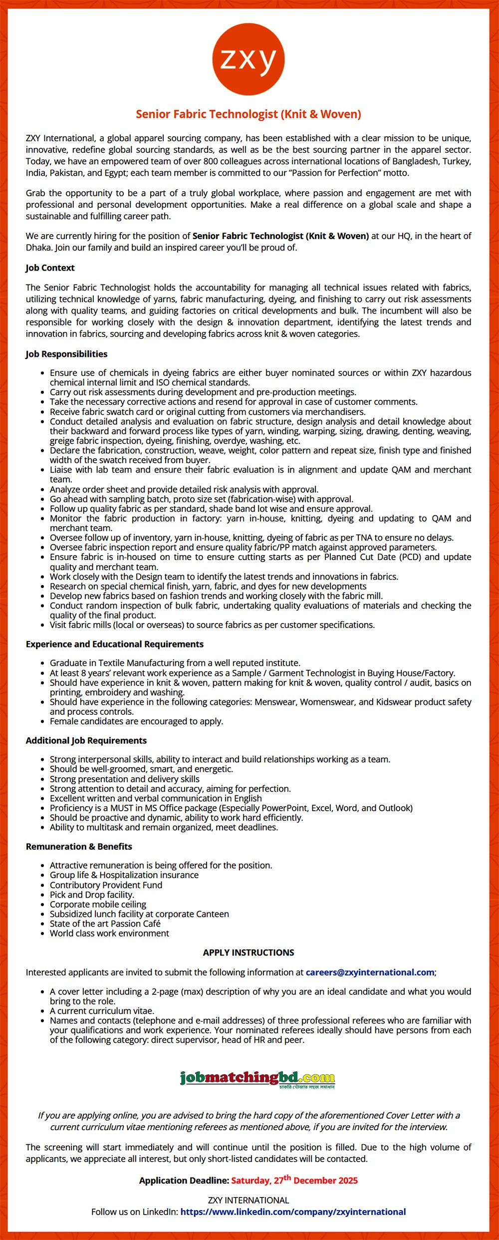Garments Job in Bangladesh