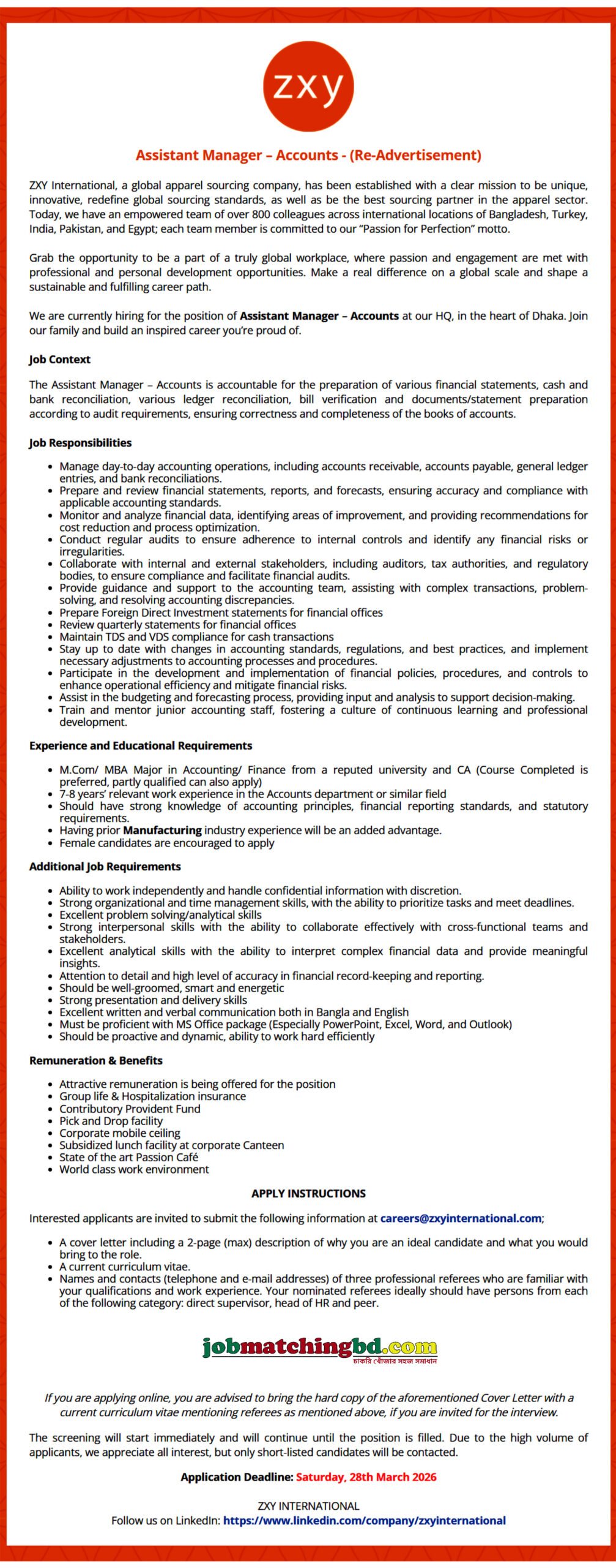 Garments Jobs in BD 2026