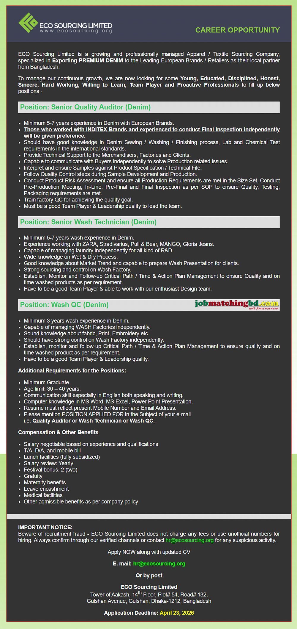 Garments Job in Bangladesh 2026