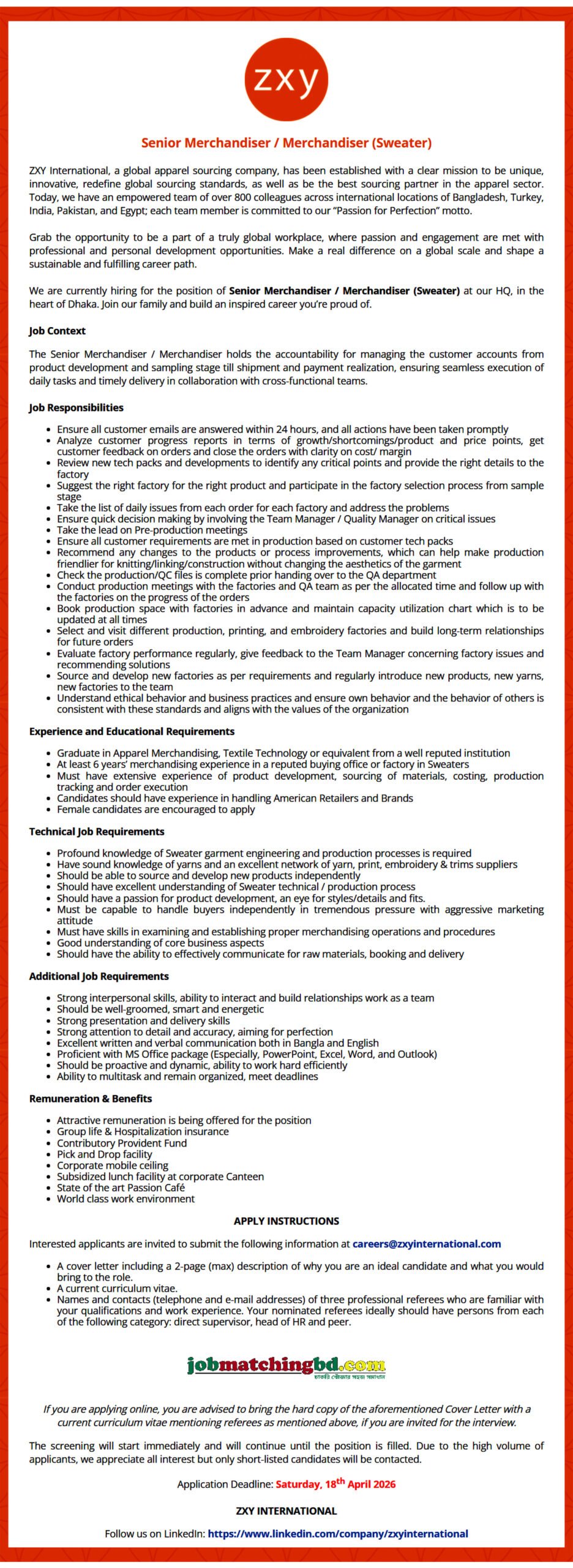 Merchandiser Career in Dhaka