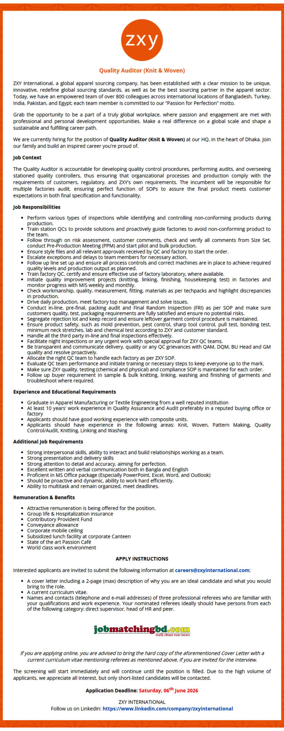 Garments Jobs in Dhaka