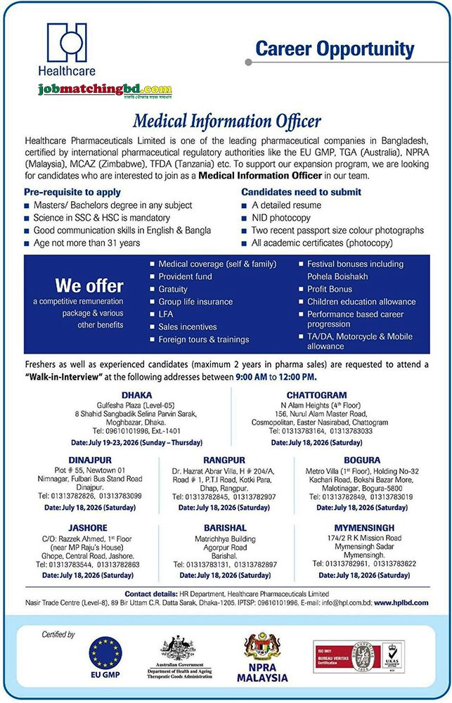 Pharma Jobs BD 2026